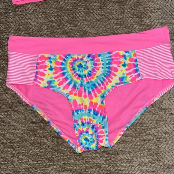 Girl’s Justice Vibrant Tie-Dye Bikini, Hot pink, white & rainbow tie dye, sz 14 - Picture 3 of 6